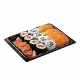 Gluten - free salmon sushi selection contains 4 salmon nigri, 4 salmon rolls, 4 salmon maki and 4 salmon sashimi