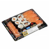 Gluten - free salmon sushi selection contains 4 salmon nigri, 4 salmon rolls, 4 salmon maki and 4 salmon sashimi